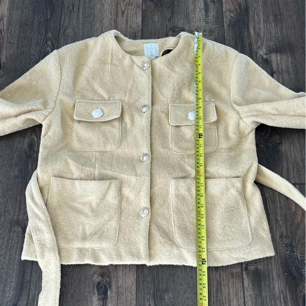 NWOT Joie Belted Double Breasted Evening Jacket Yellow Patch Pockets Size L - Picture 11 of 13